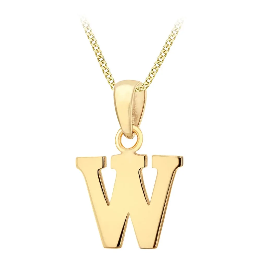 9ct Yellow Gold Plain Initial W Pendant (Chain Included)