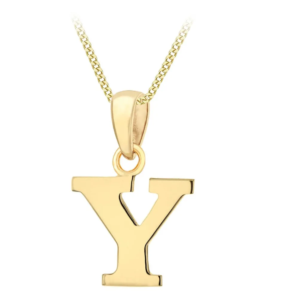 9ct Yellow Gold Plain Initial Y Pendant (Chain Included)