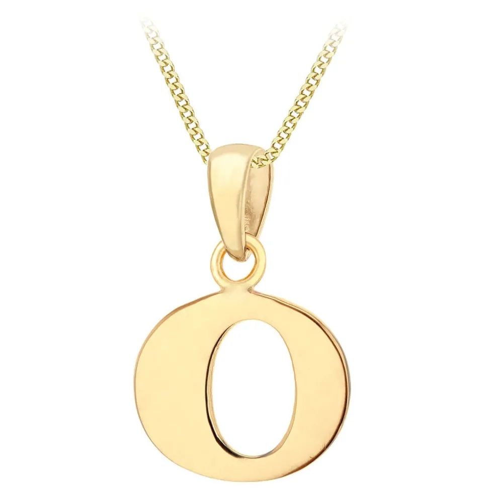 9ct Yellow Gold Plain Initial O Pendant (Chain Included)