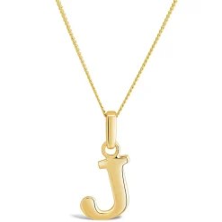 9ct Yellow Gold Plain Initial J Pendant (Chain Included)