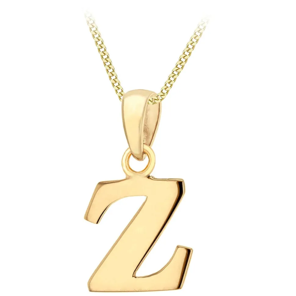 9ct Yellow Gold Plain Initial Z Pendant (Chain Included)