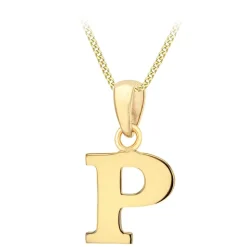 9ct Yellow Gold Plain Initial P Pendant (Chain Included)