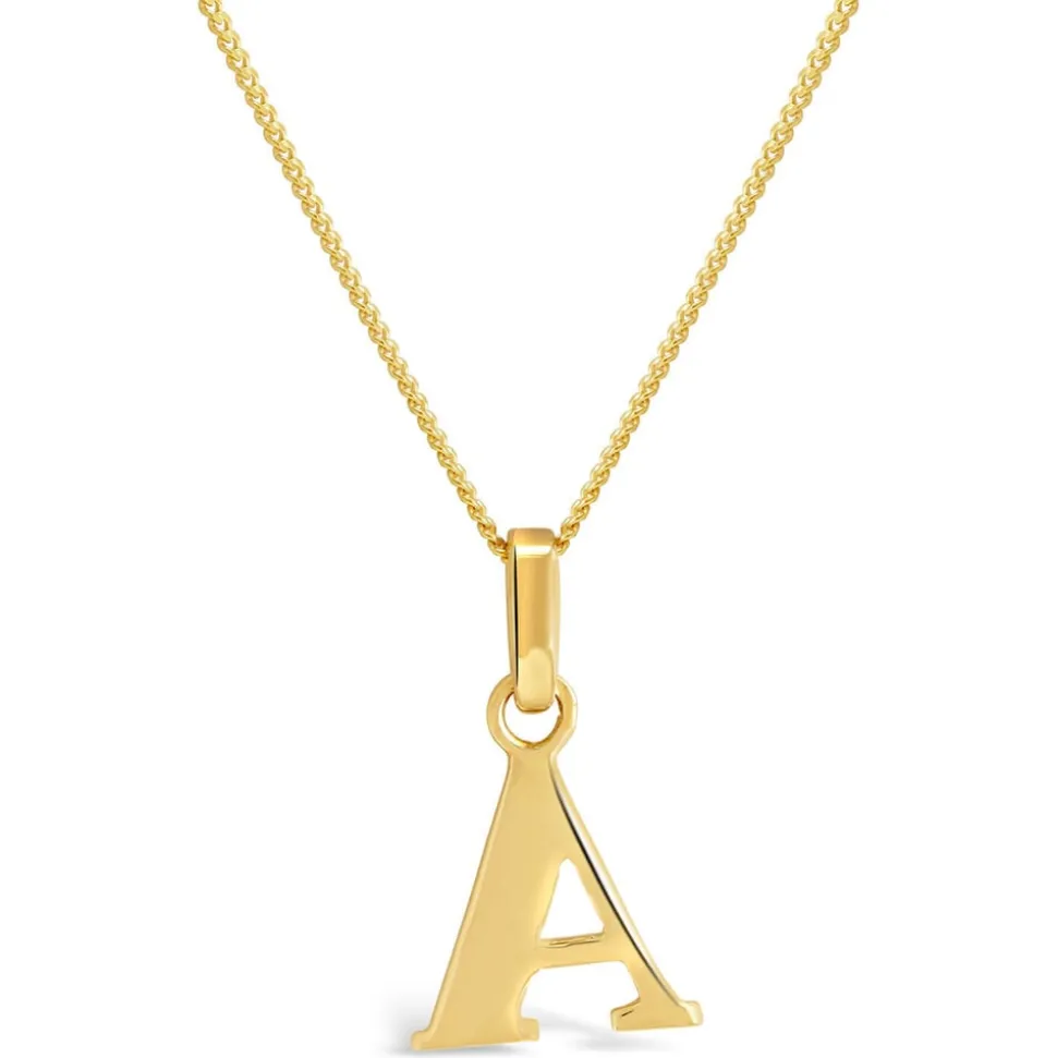 9ct Yellow Gold Plain Initial A Pendant (Chain Included)