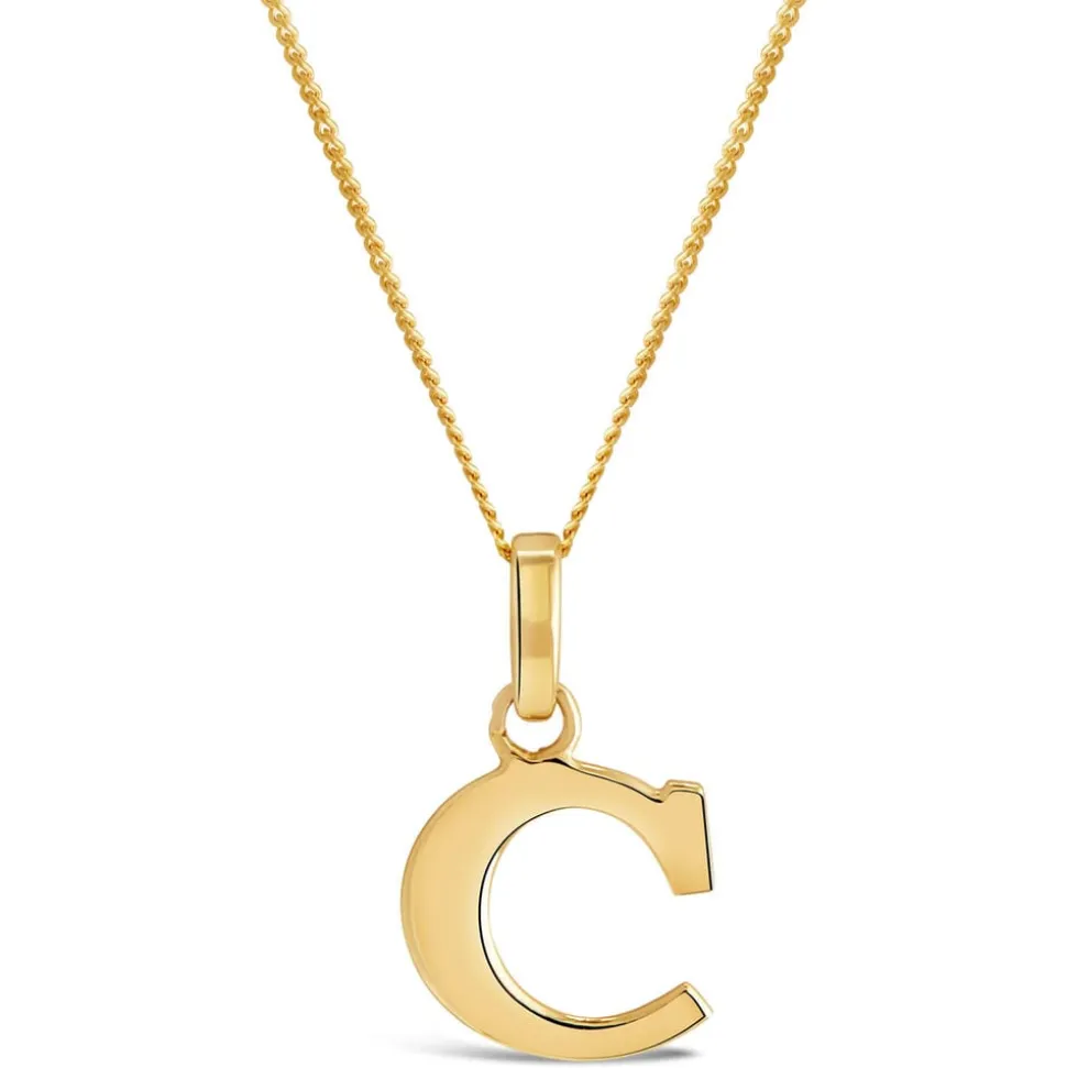 9ct Yellow Gold Plain Initial C Pendant (Chain Included)