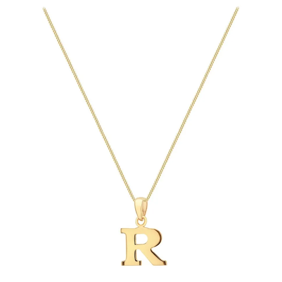 9ct Yellow Gold Plain Initial R Pendant (Chain Included)