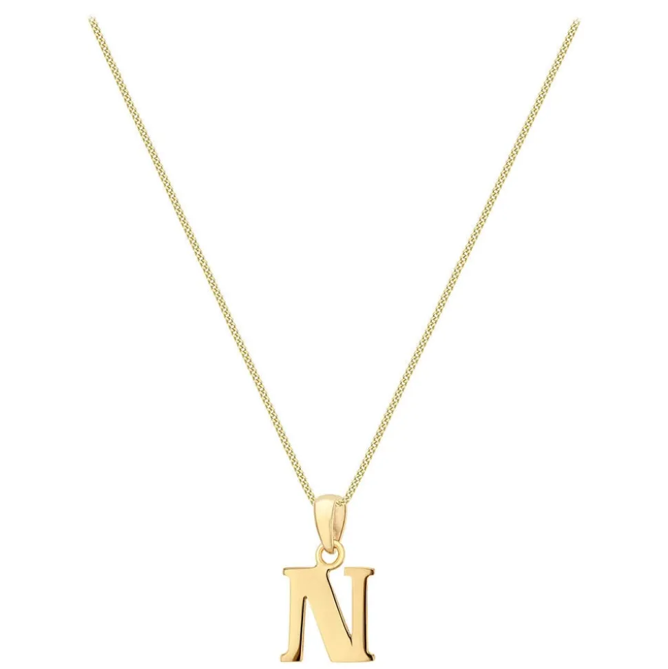 9ct Yellow Gold Plain Initial N Pendant (Chain Included)
