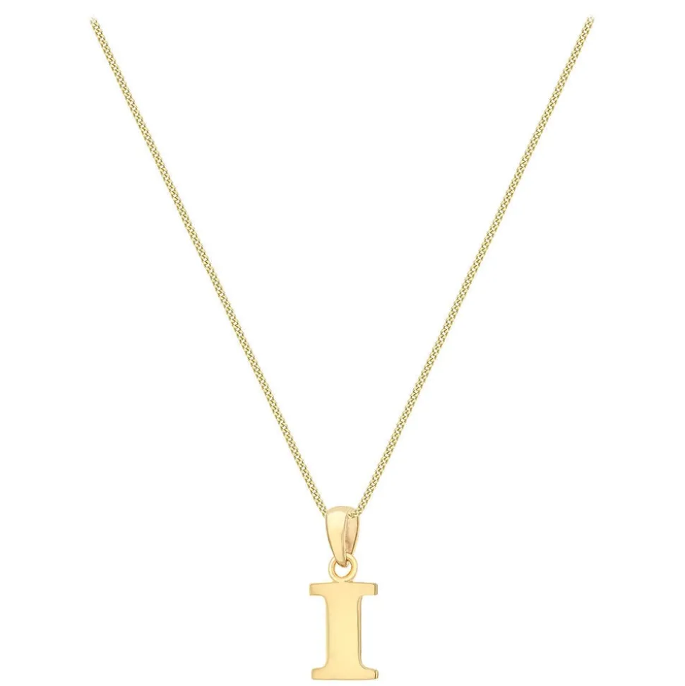9ct Yellow Gold Plain Initial I Pendant (Chain Included)