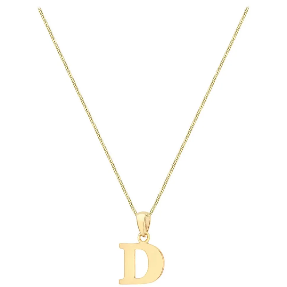 9ct Yellow Gold Plain Initial D Pendant (Chain Included)