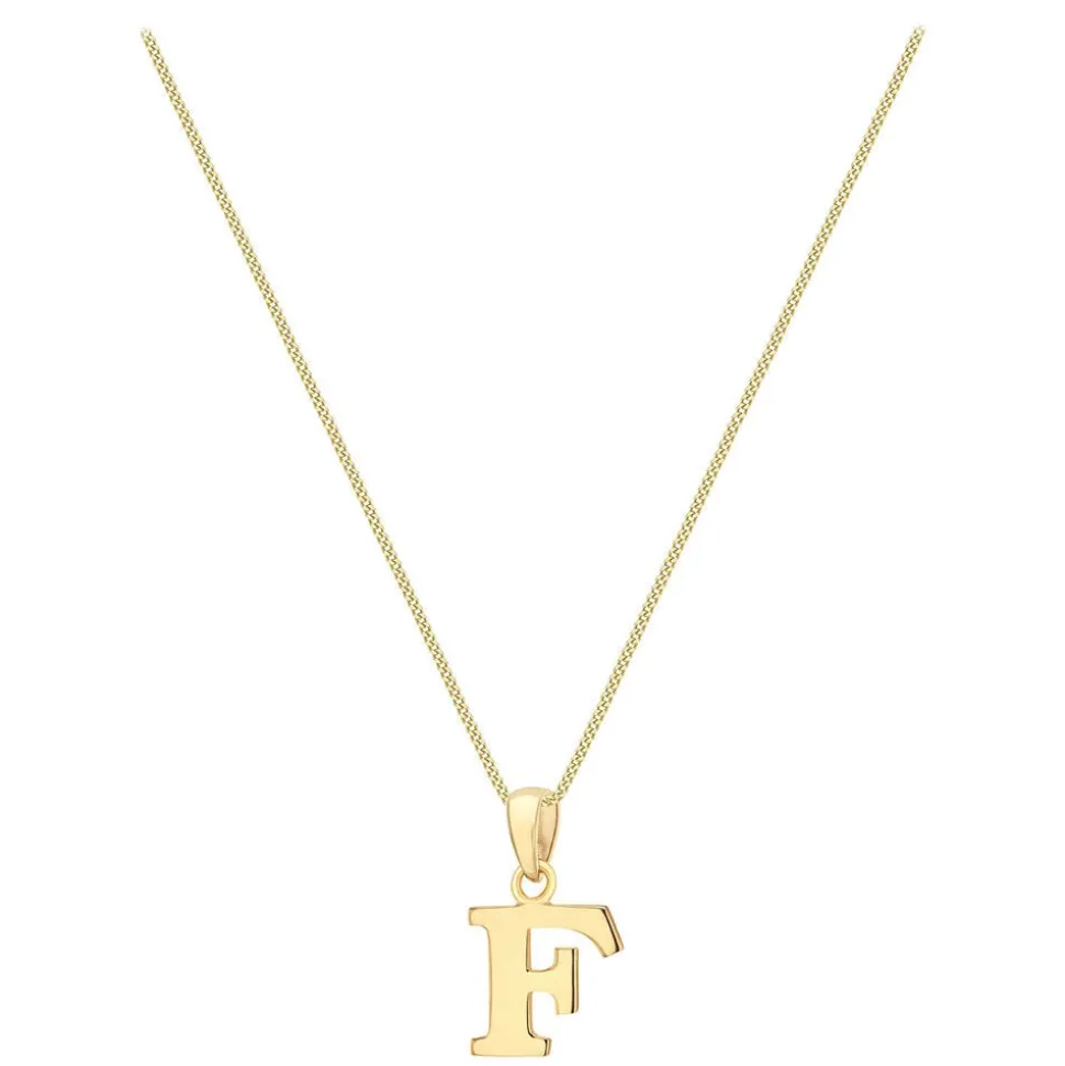 9ct Yellow Gold Plain Initial F Pendant (Chain Included)