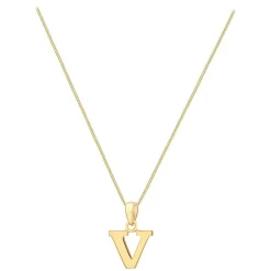 9ct Yellow Gold Plain Initial V Pendant (Chain Included)