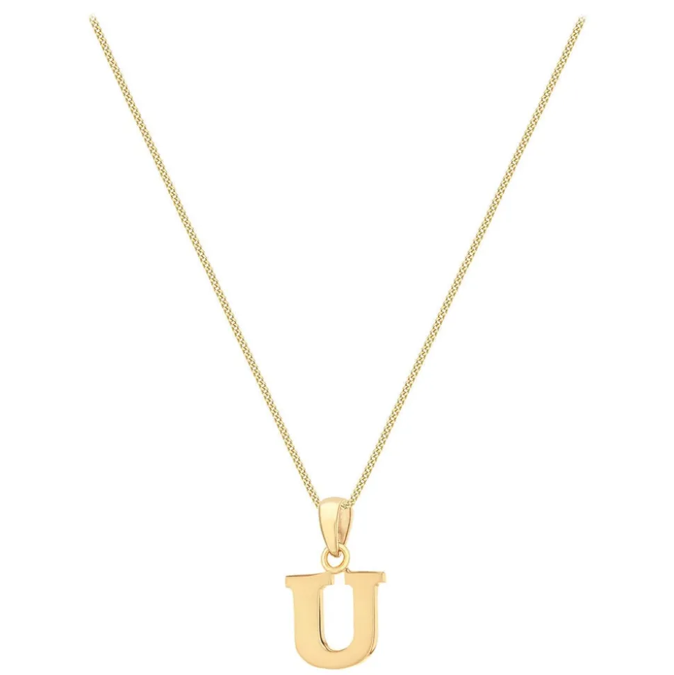 9ct Yellow Gold Plain Initial U Pendant (Chain Included)