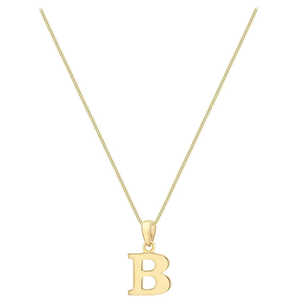 9ct Yellow Gold Plain Initial B Pendant (Chain Included)