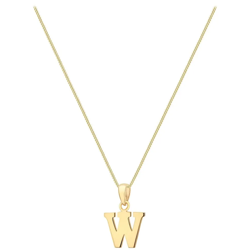 9ct Yellow Gold Plain Initial W Pendant (Chain Included)