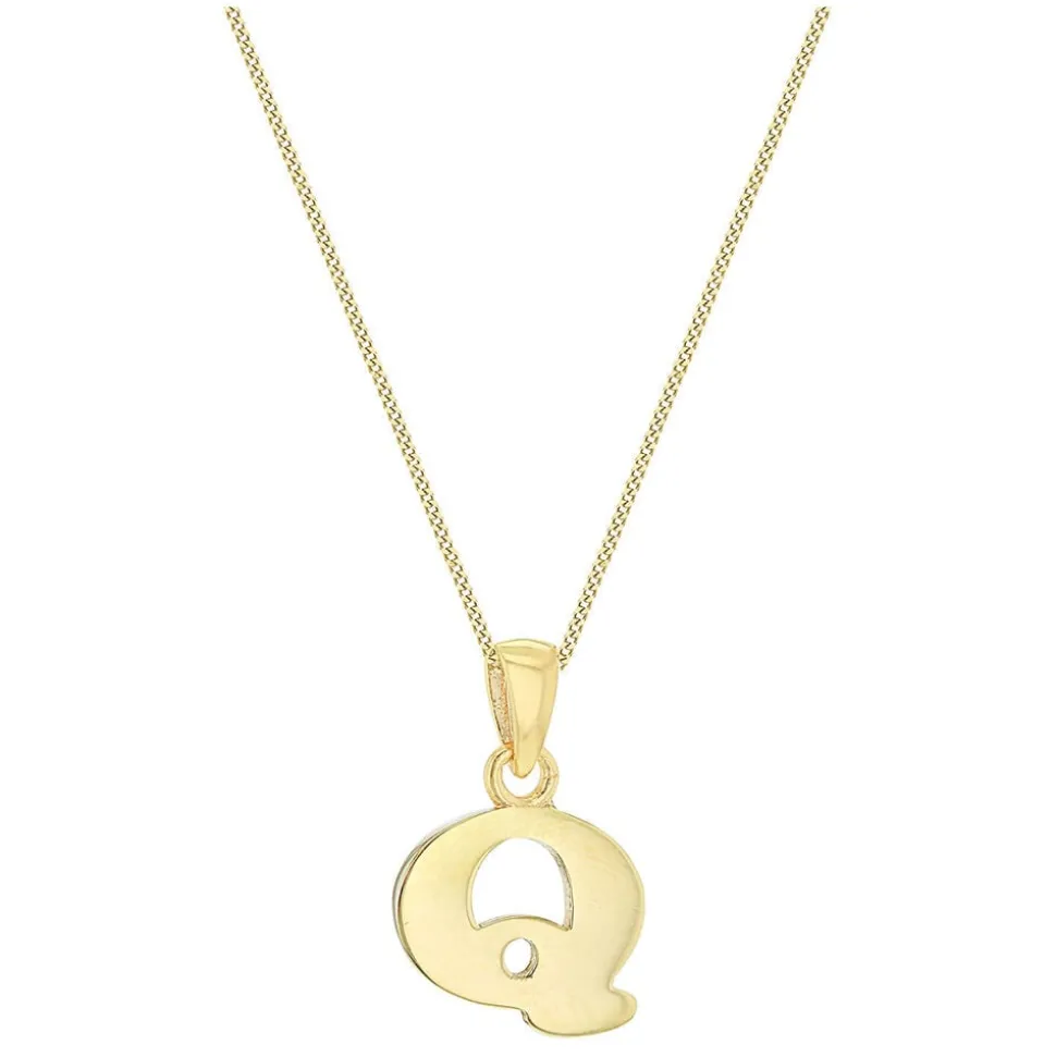 9ct Yellow Gold Plain Initial Q Pendant (Chain Included)