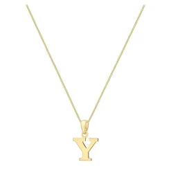 9ct Yellow Gold Plain Initial Y Pendant (Chain Included)