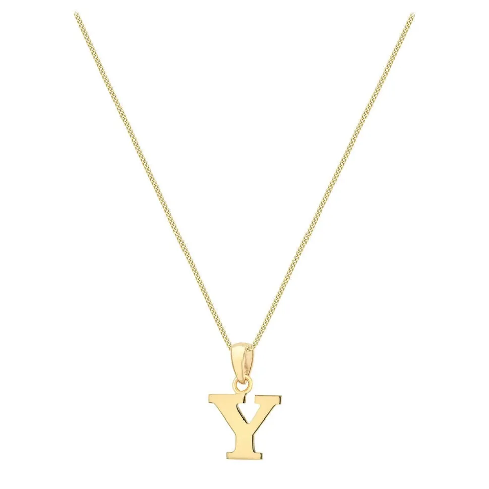 9ct Yellow Gold Plain Initial Y Pendant (Chain Included)