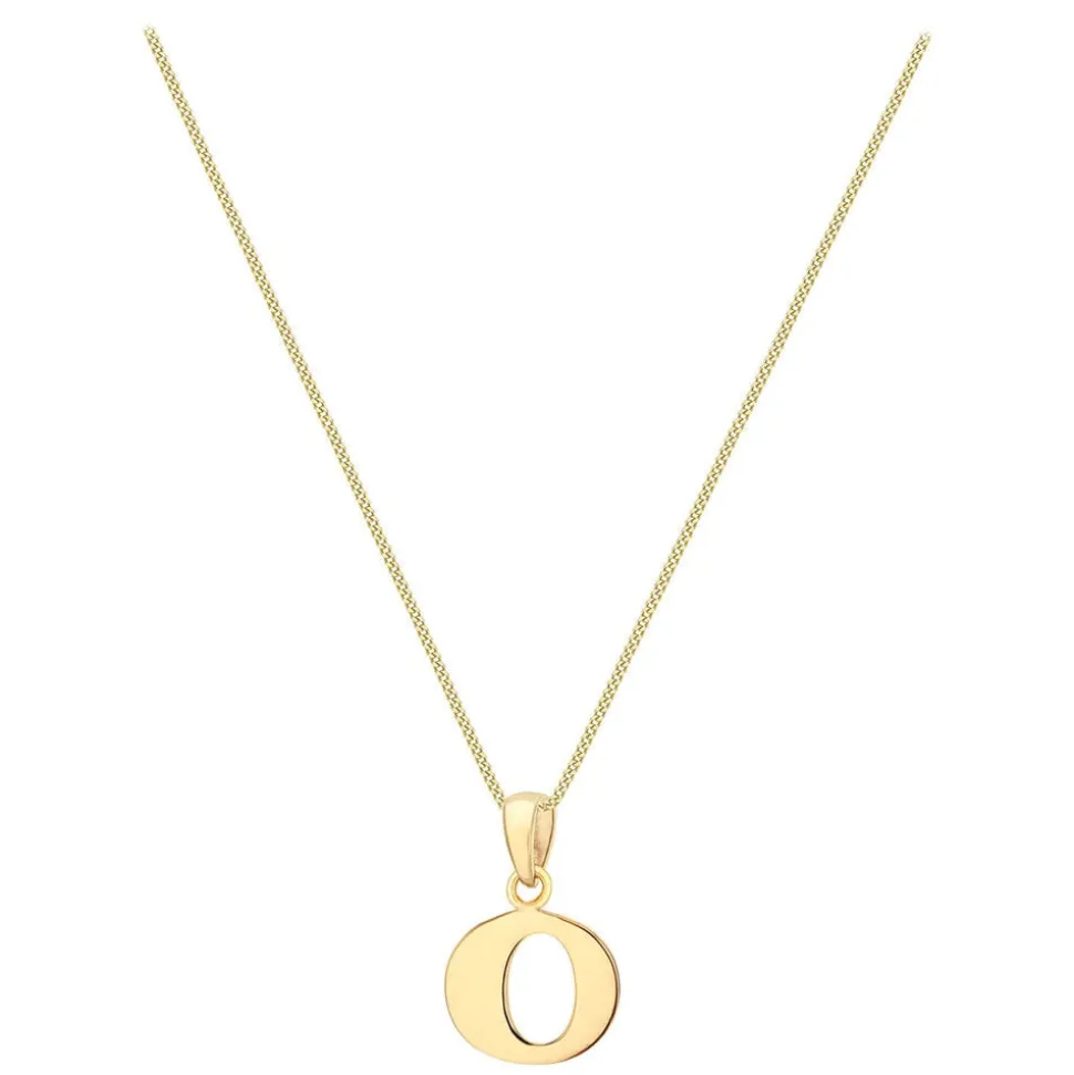 9ct Yellow Gold Plain Initial O Pendant (Chain Included)