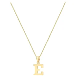 9ct Yellow Gold Plain Initial E Pendant (Chain Included)
