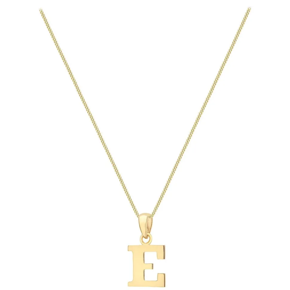 9ct Yellow Gold Plain Initial E Pendant (Chain Included)