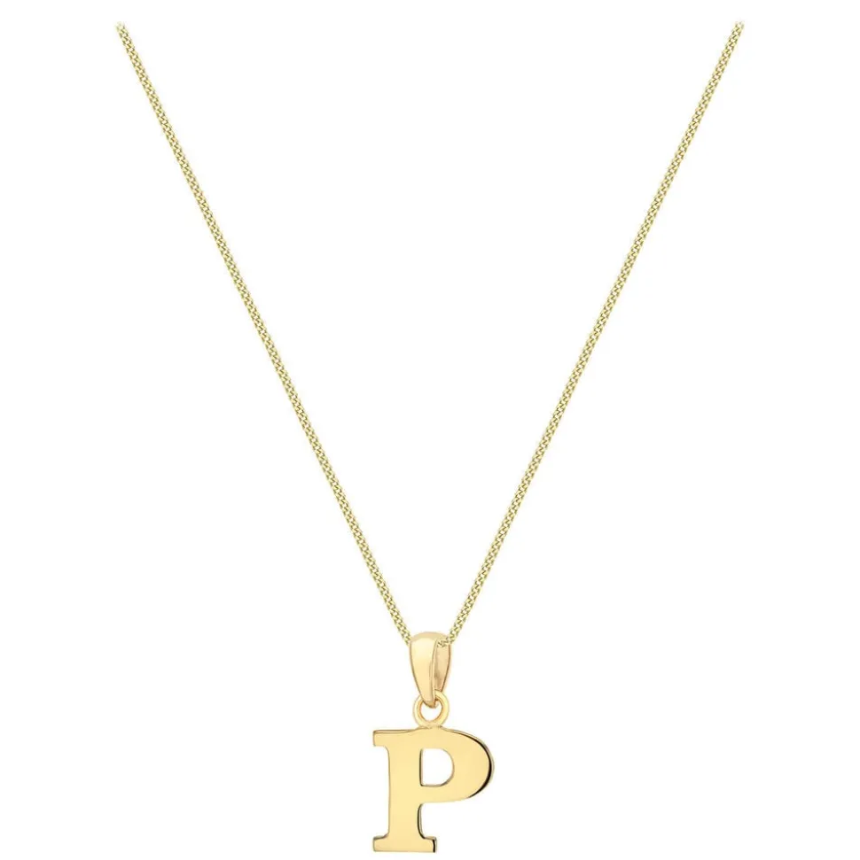 9ct Yellow Gold Plain Initial P Pendant (Chain Included)