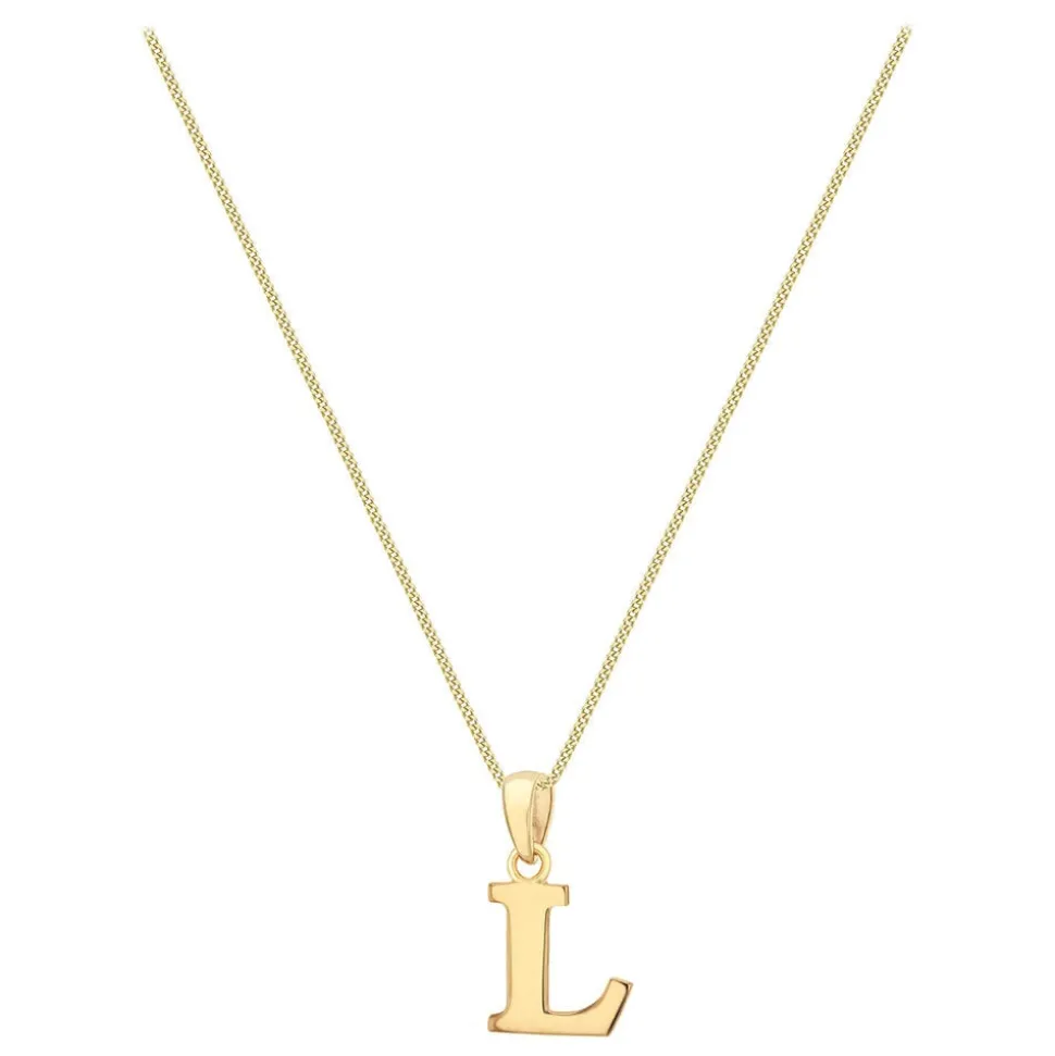 9ct Yellow Gold Plain Initial L Pendant (Chain Included)