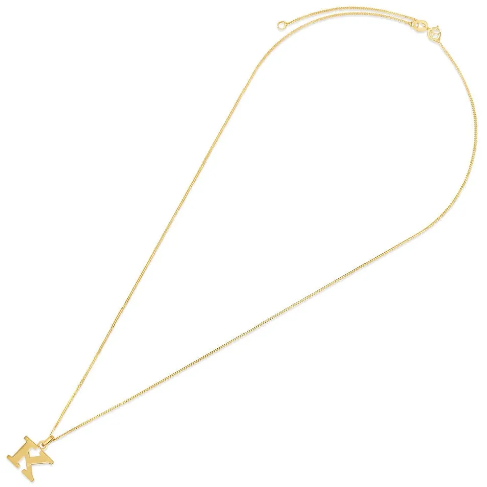 9ct Yellow Gold Plain Initial K Pendant (Chain Included)