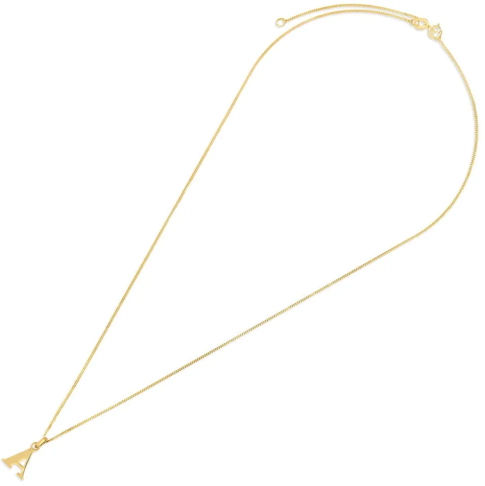 9ct Yellow Gold Plain Initial A Pendant (Chain Included)