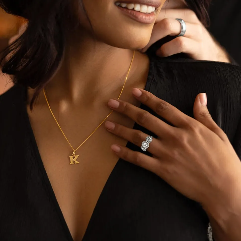 9ct Yellow Gold Plain Initial K Pendant (Chain Included)