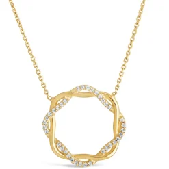 9ct Yellow Gold Plaited Plain and Cubic Zirconia Circle Chain Necklet