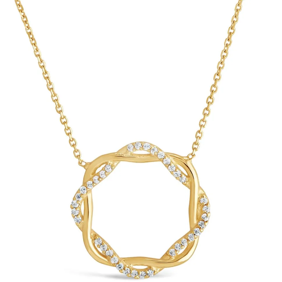 9ct Yellow Gold Plaited Plain and Cubic Zirconia Circle Chain Necklet