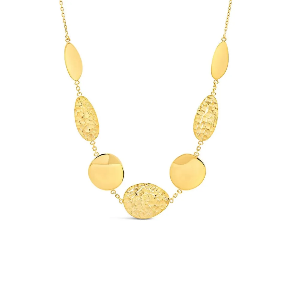 9ct Yellow Gold Polished & Mottled Discs Necklet