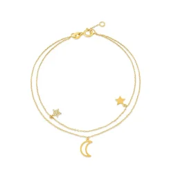 9ct Yellow Gold Polished & Cubic Zirconia Moon & Stars Two Strands Bracelet