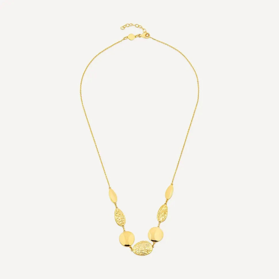 9ct Yellow Gold Polished & Mottled Discs Necklet