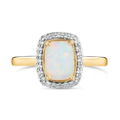 9ct Yellow Gold Rectangle Opal in Cubic Zirconia Frame Ladies Ring