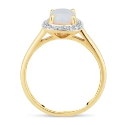 9ct Yellow Gold Rectangle Opal in Cubic Zirconia Frame Ladies Ring