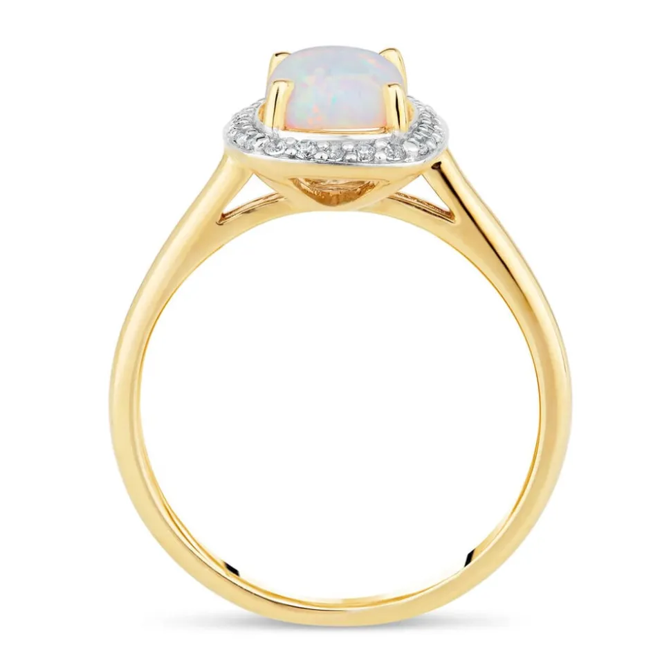 9ct Yellow Gold Rectangle Opal in Cubic Zirconia Frame Ladies Ring