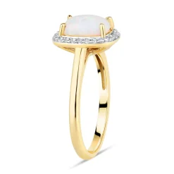 9ct Yellow Gold Rectangle Opal in Cubic Zirconia Frame Ladies Ring