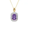 9ct Yellow Gold Rectangular Amethyst 0.06ct Diamond Halo Pendant