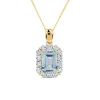 9ct Yellow Gold Rectangular Blue Topaz 0.06ct Diamond Halo Pendant