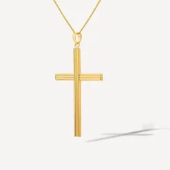 9ct Yellow Gold Ribbed Cross Pendant