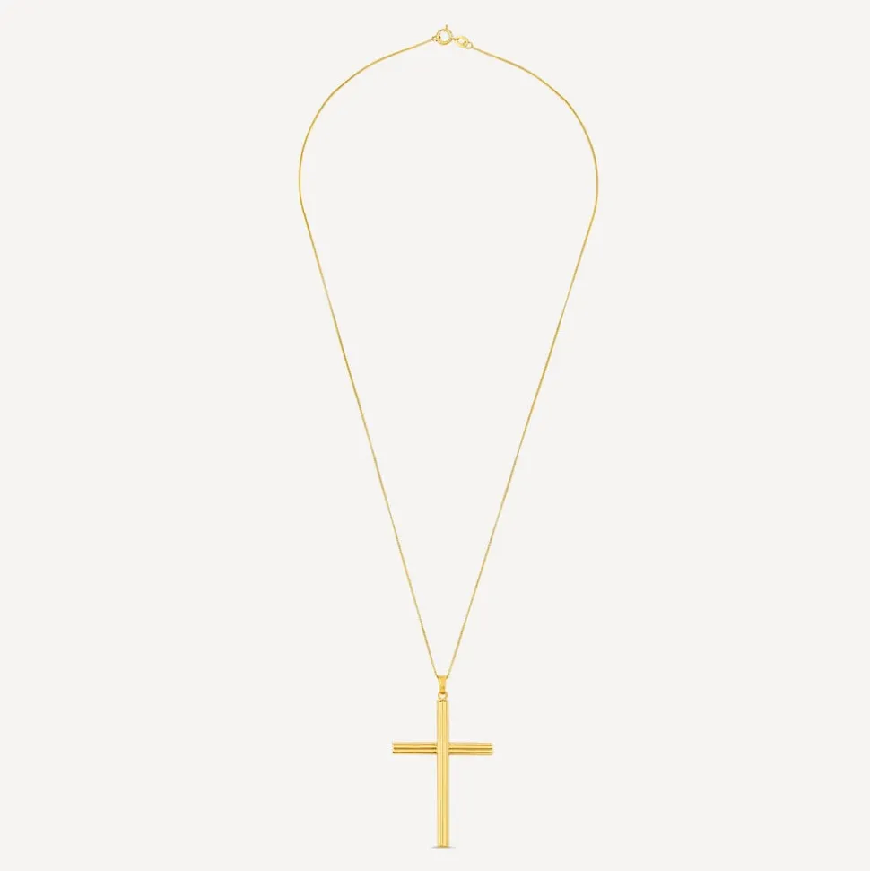 9ct Yellow Gold Ribbed Cross Pendant