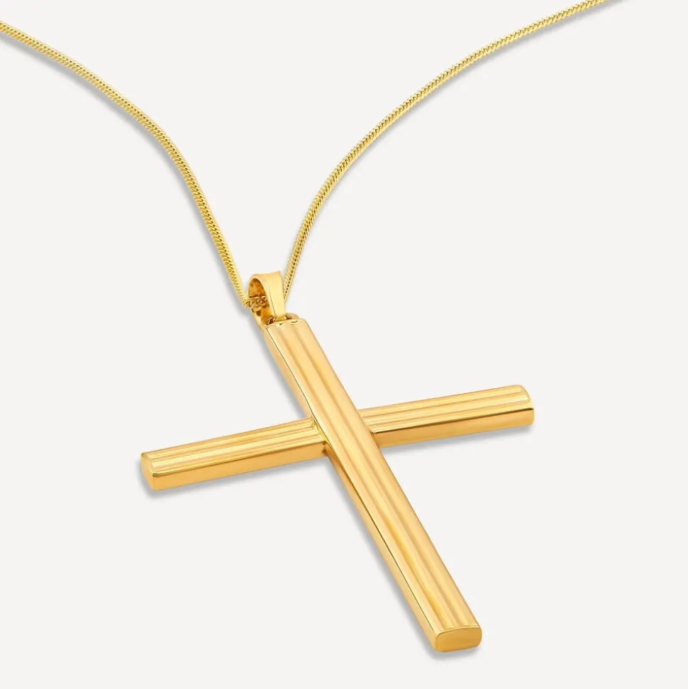 9ct Yellow Gold Ribbed Cross Pendant