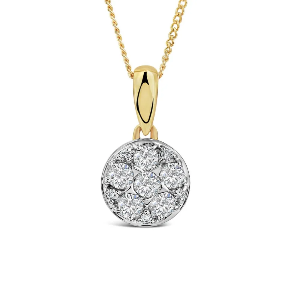 9ct Yellow Gold Round 0.25ct Diamond Cluster Pendant