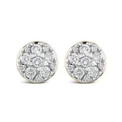 9ct Yellow Gold Round 0.25ct Diamond Cluster Stud Earrings
