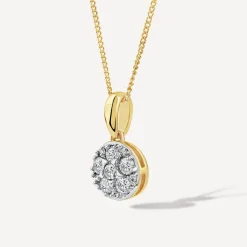 9ct Yellow Gold Round 0.25ct Diamond Cluster Pendant
