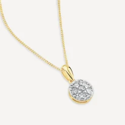 9ct Yellow Gold Round 0.25ct Diamond Cluster Pendant