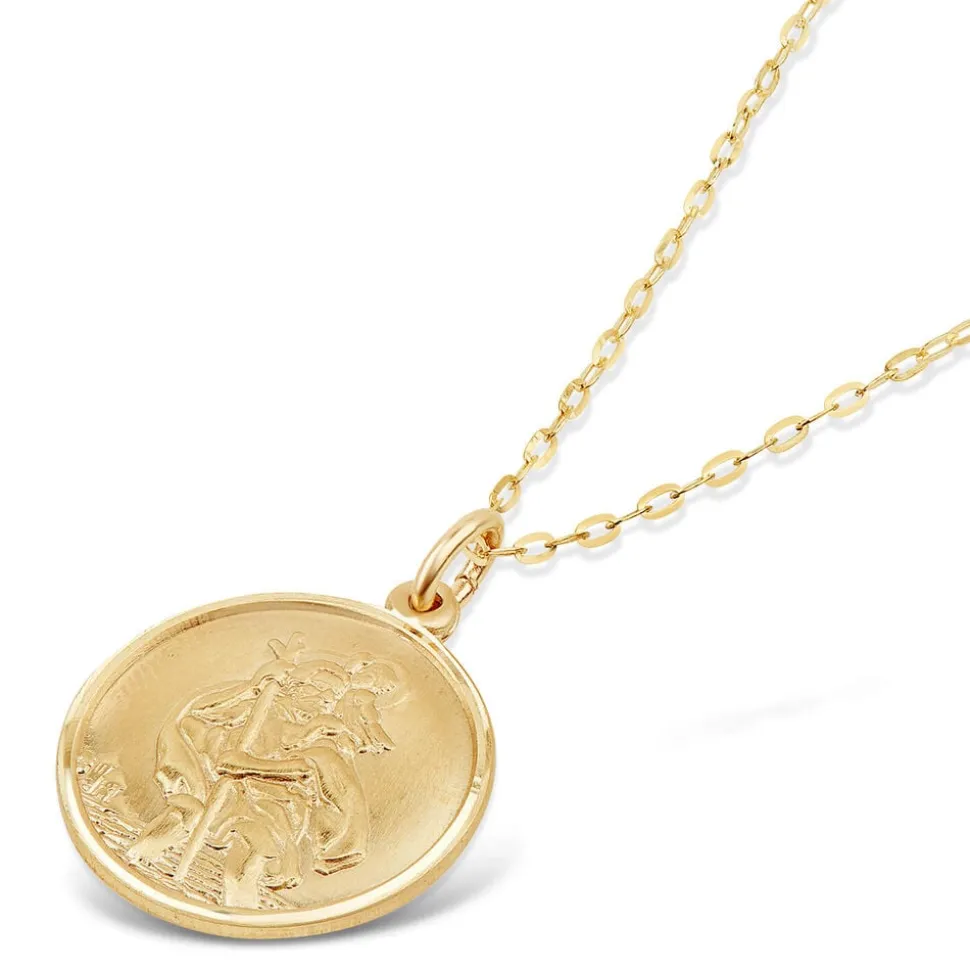 9ct Yellow Gold Round St Christopher's Medal Pendant (Chain Included)