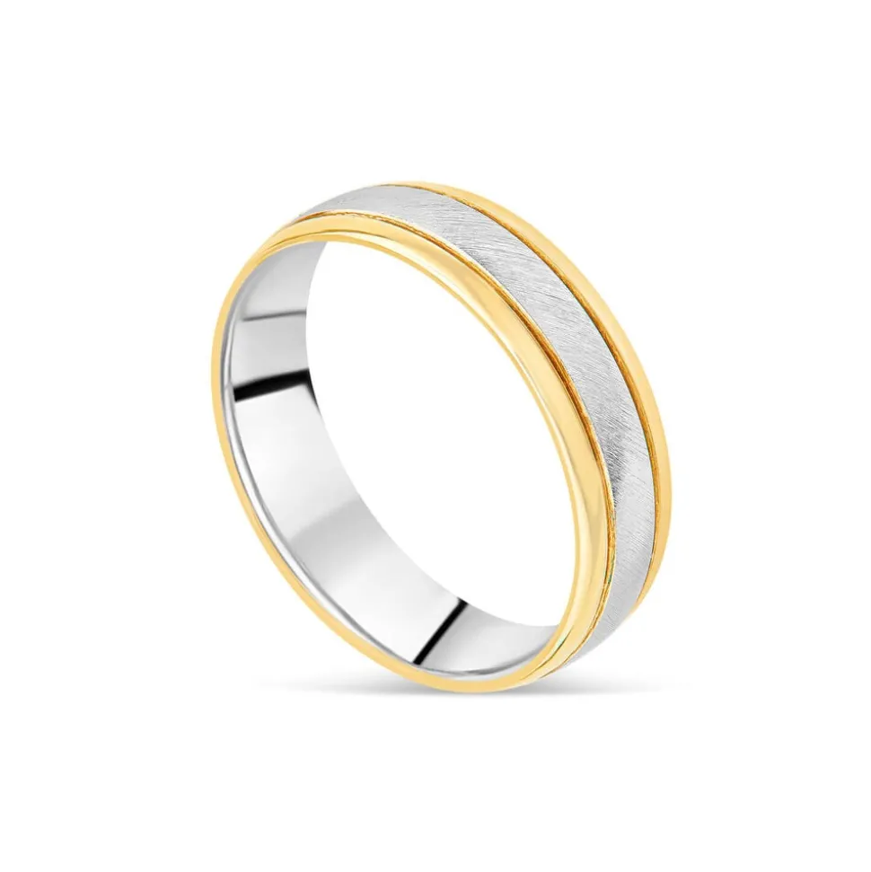 9ct Yellow Gold Silver 6mm Matte Polished Men's Wedding Ring