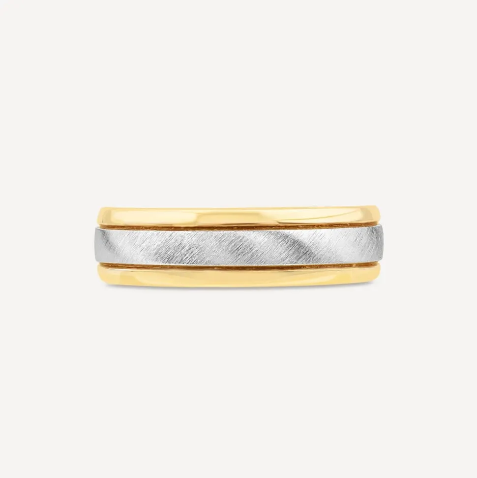 9ct Yellow Gold Silver 6mm Matte Polished Men's Wedding Ring
