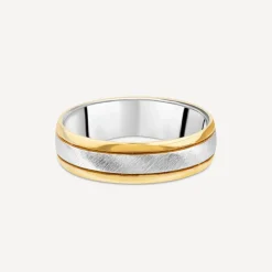 9ct Yellow Gold Silver 6mm Matte Polished Men's Wedding Ring